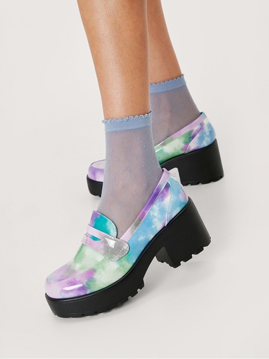 Nasty Gal Shoes - Nasty Gal Vegan Leather Chunky Penny Loafers Pastel Tie Dye Size 7